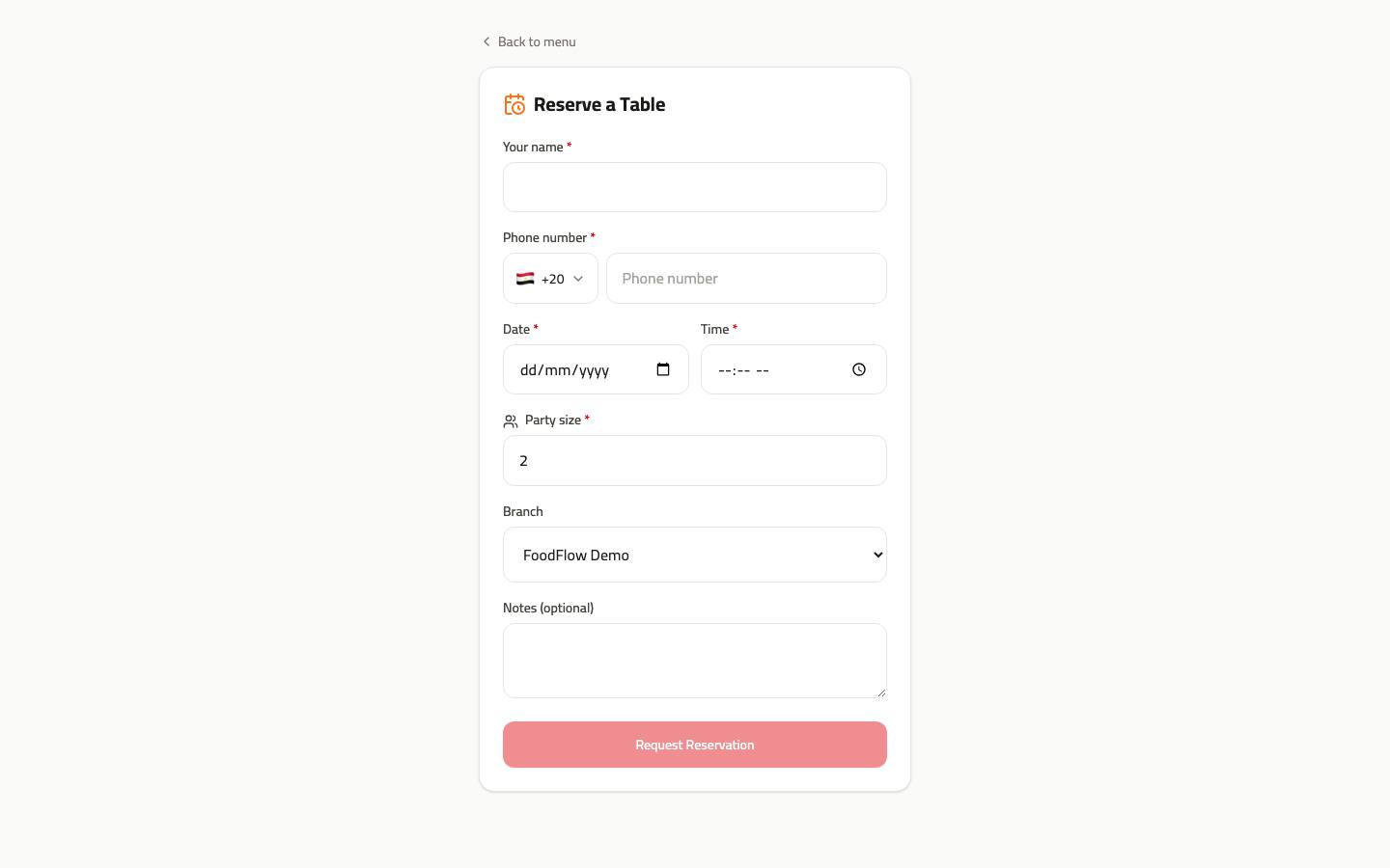 Reservation form