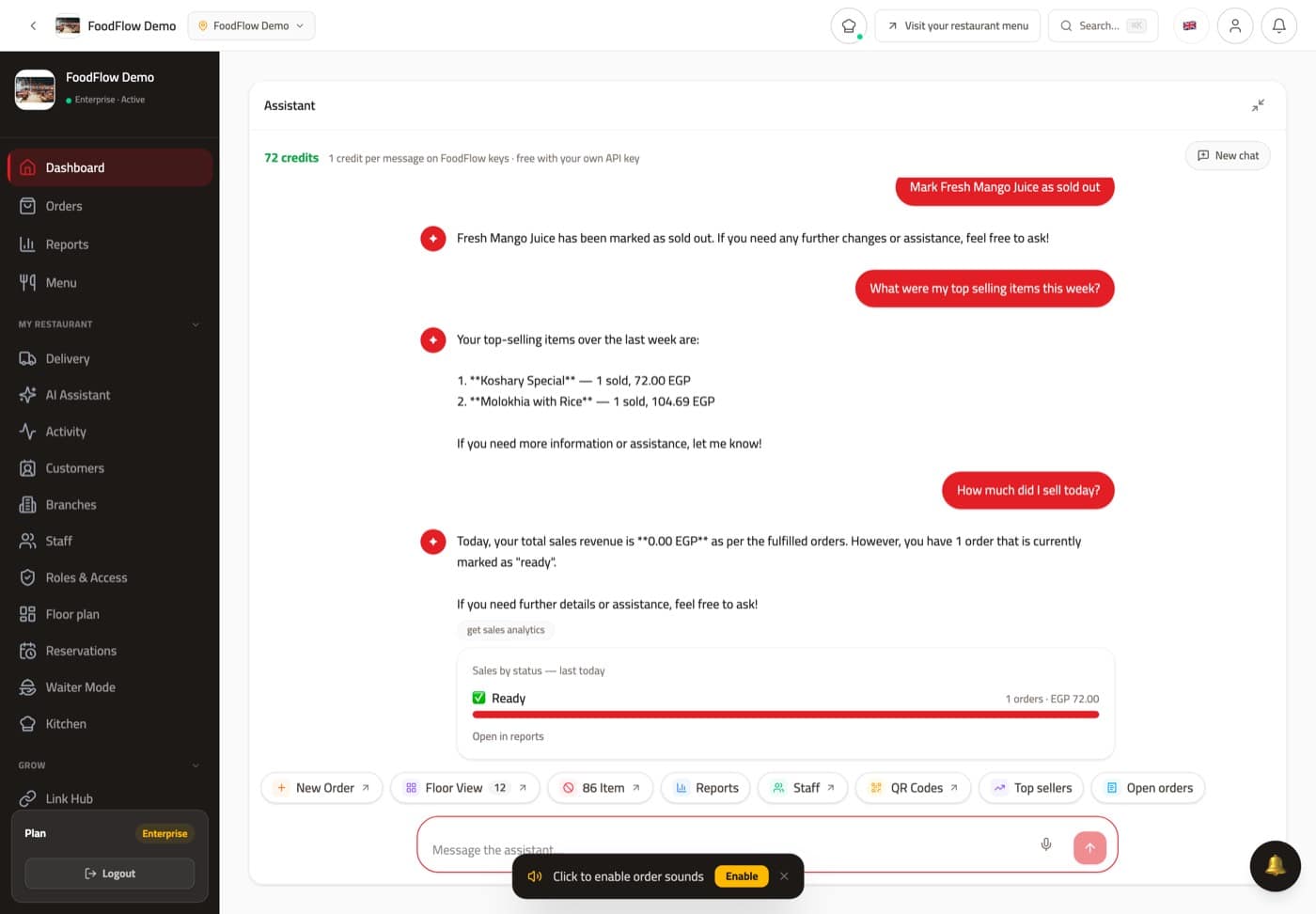 Assistant answering with a sales chart